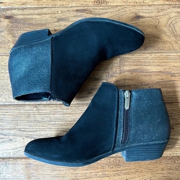 Sam Edelman Black Sparkle Shimmer Vegan Leather Ankle Boots Booties Size 5 - Picture 3 of 13